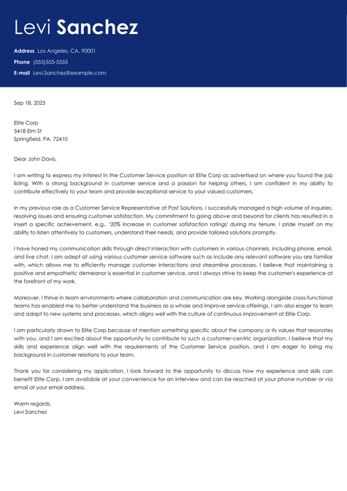 sample cover letter example