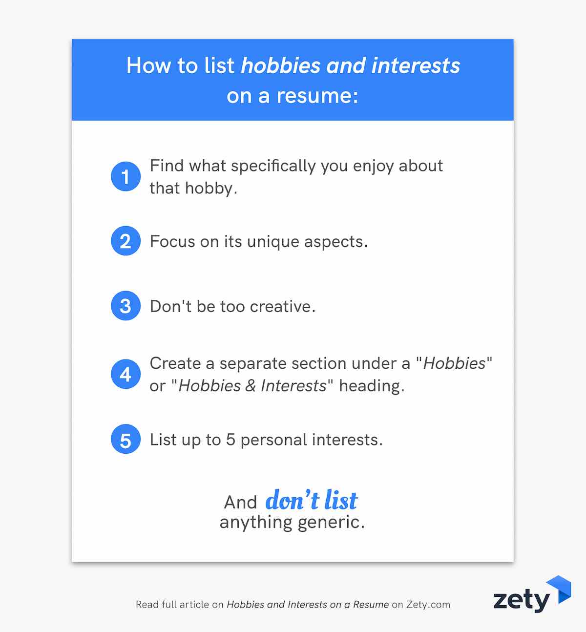 Como a lista de hobbies e interesses em um currículo