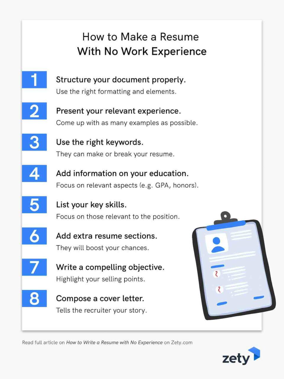 how to make a resume with no work experience in 8 steps