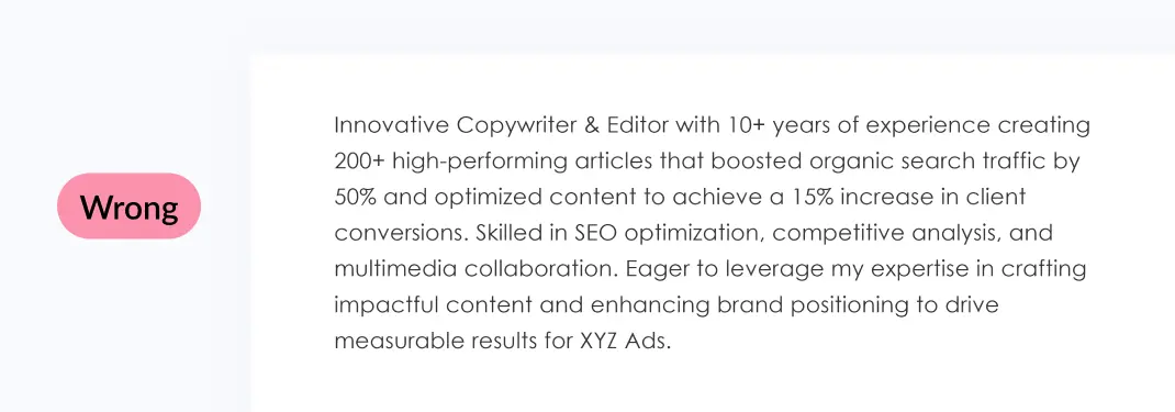  How to Write a Resume: Summary Example (wrong)
