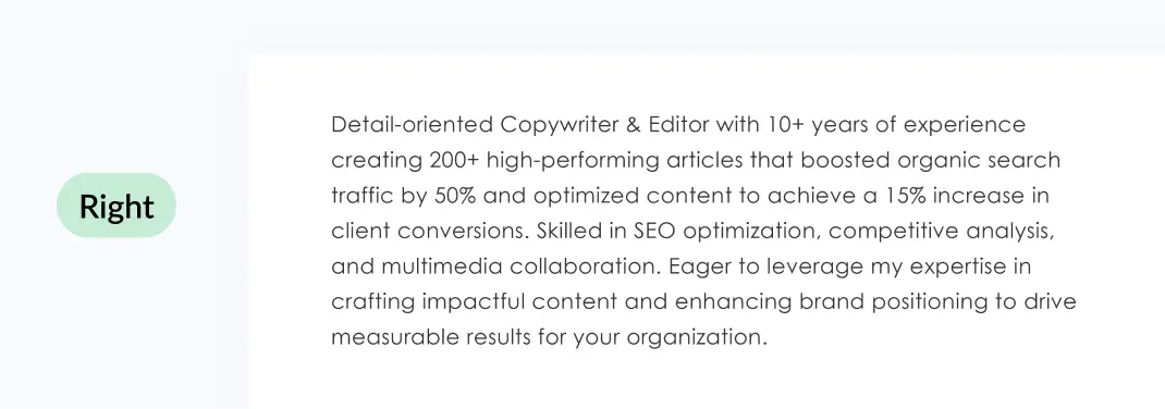 How to Write a Resume: Summary Example (right)