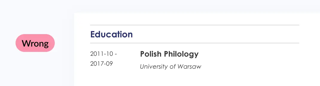 How to Make a Resume Education Section (wrong)