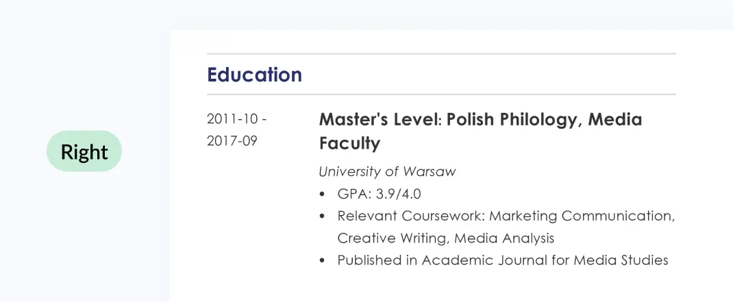 How to Make a Resume Education Section (right)