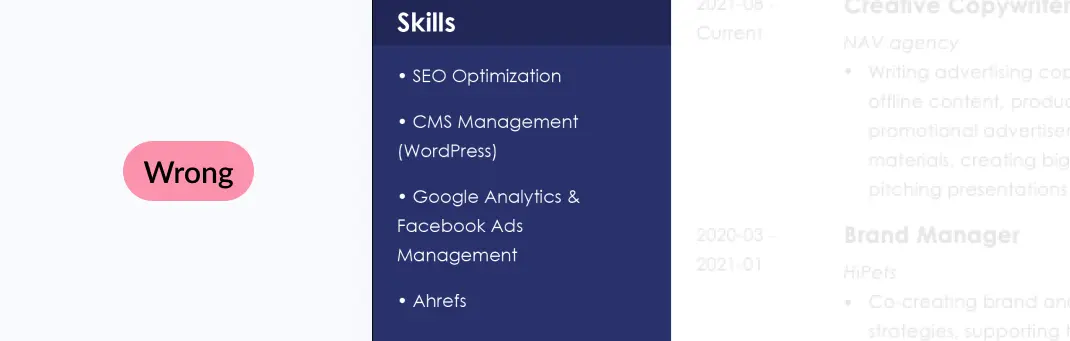 Resume Examples: Skills Section (wrong)