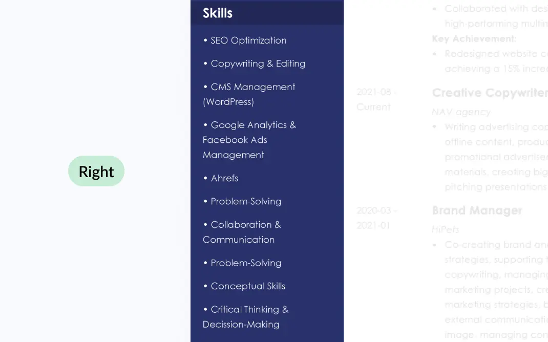 Resume Examples: Skills Section (right)