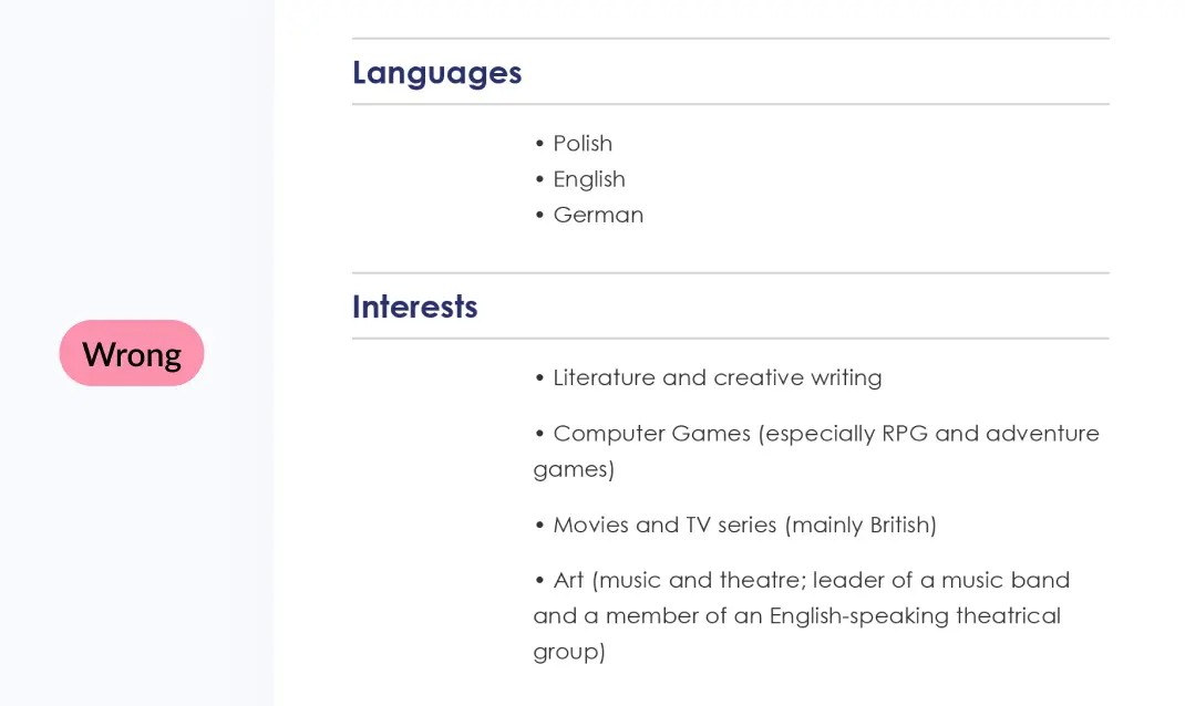 How to Write a Resume: Additional Sections (wrong)