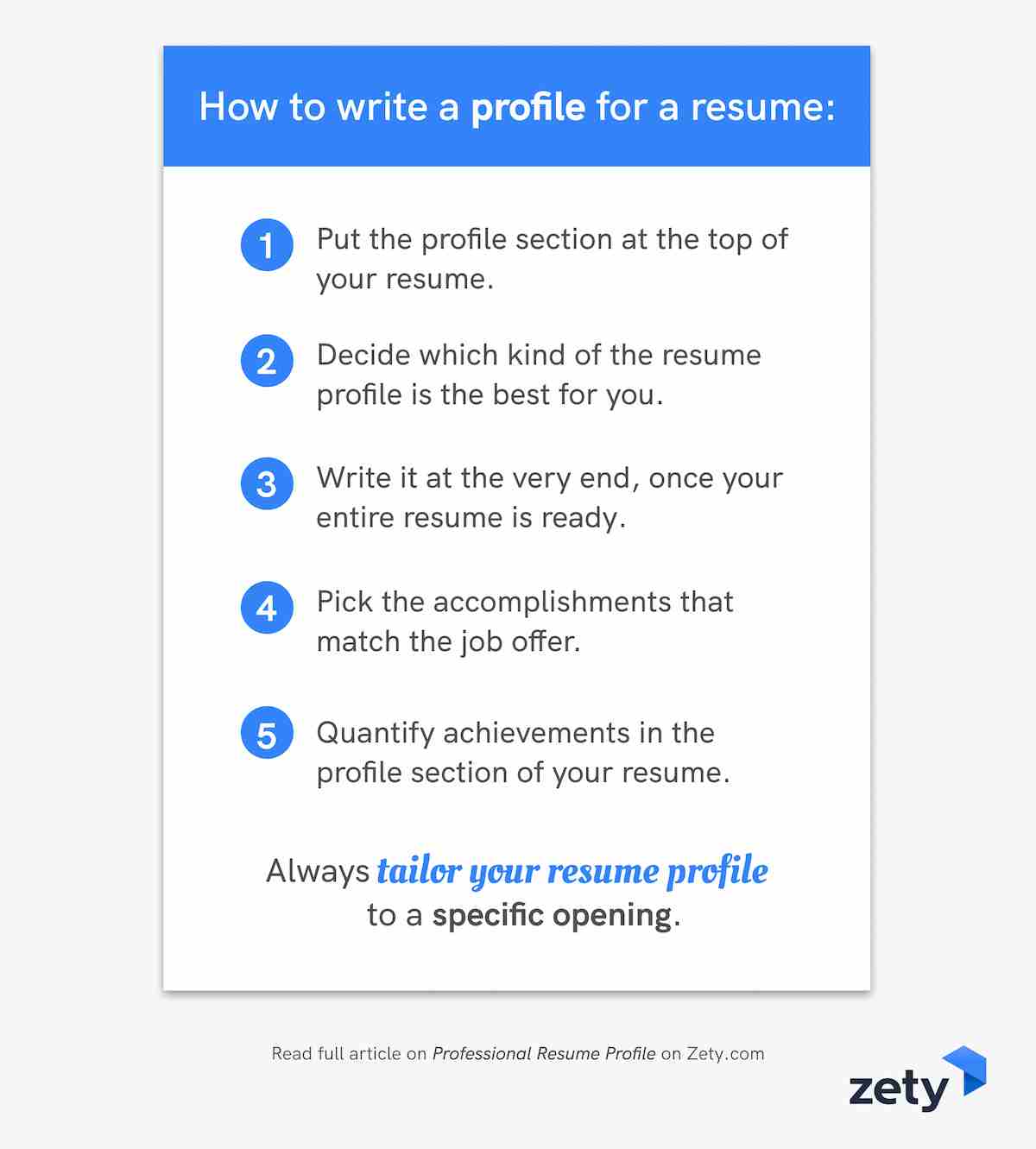 How to write a profile for a resume - Key Takeaway