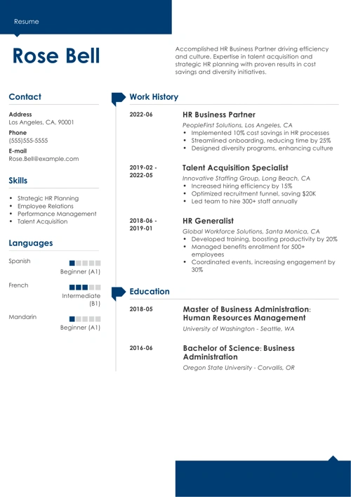 sample hr business partner resume