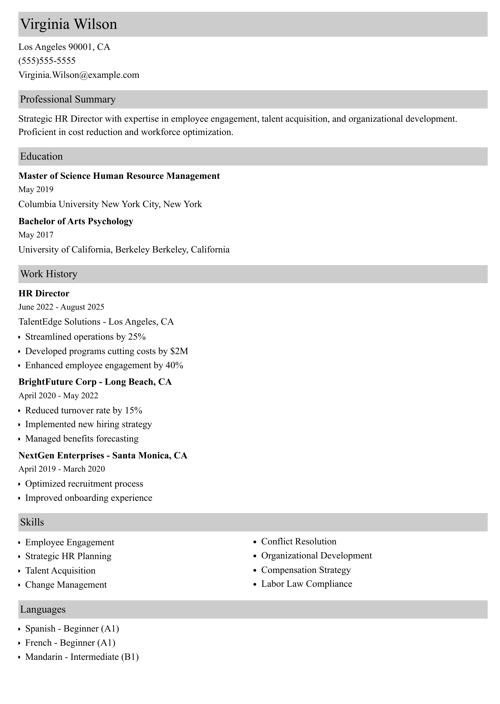 hr director resume example