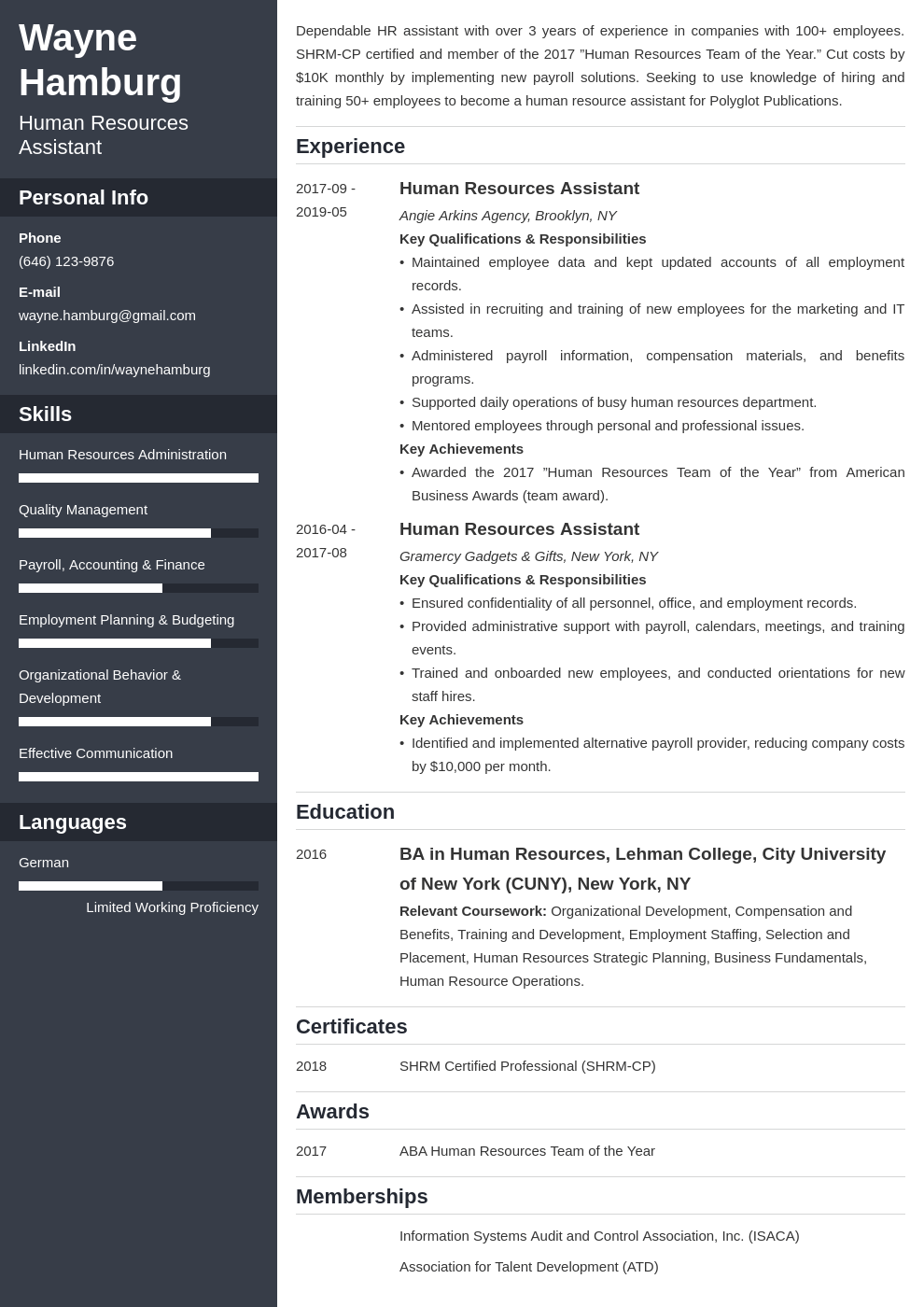 hr assistant resume example template cascade