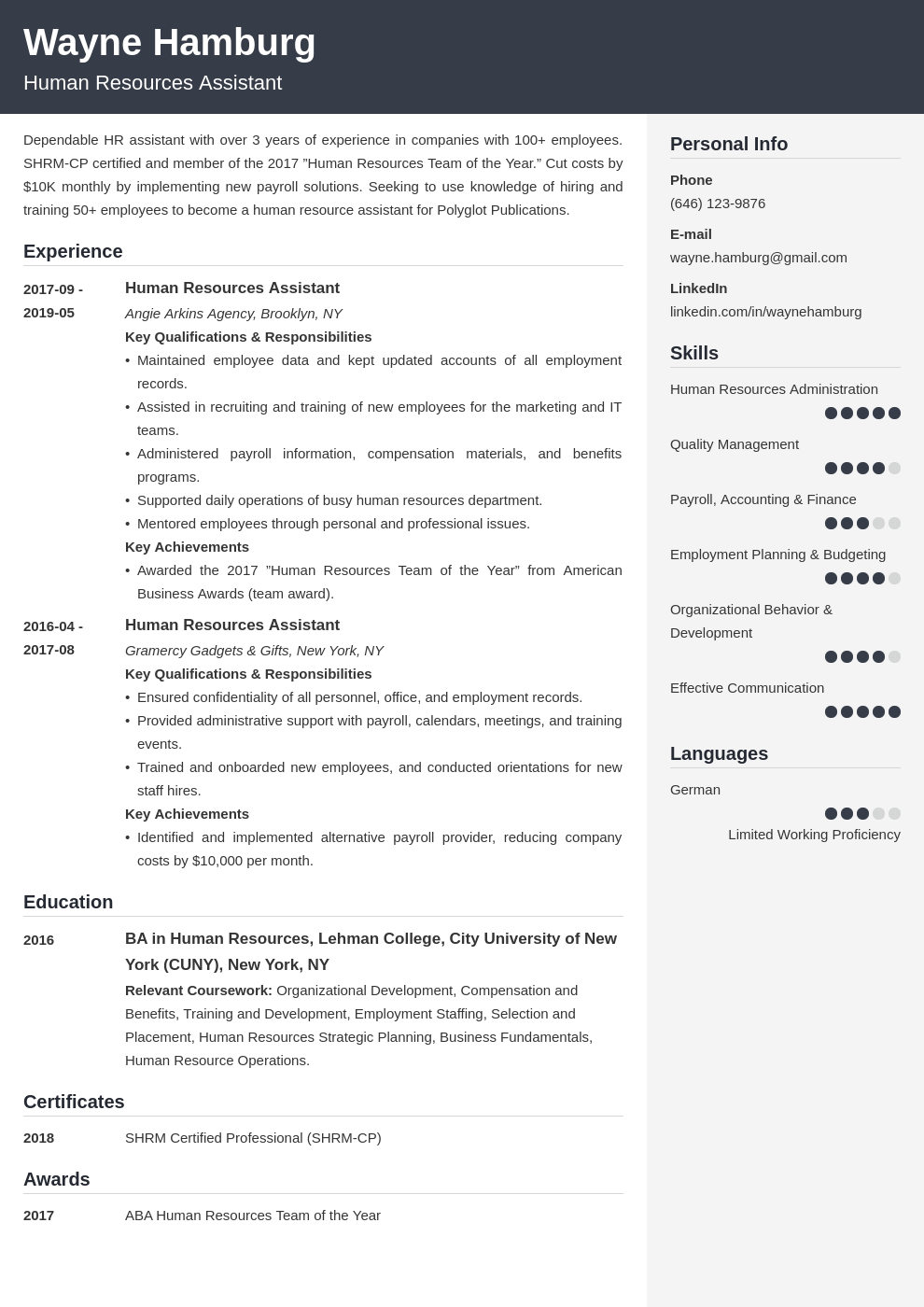 hr assistant resume example template cubic
