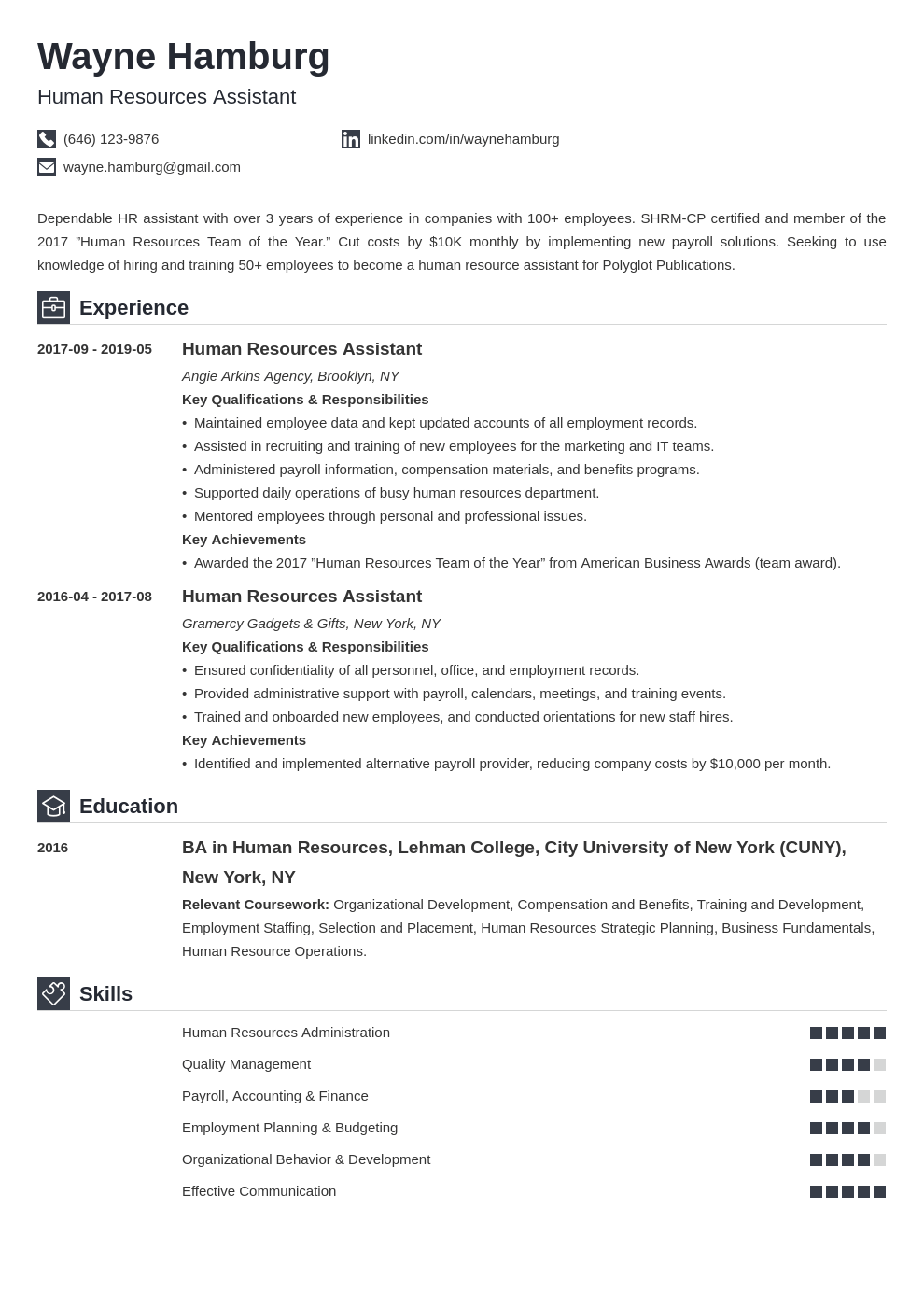 hr assistant resume example template iconic