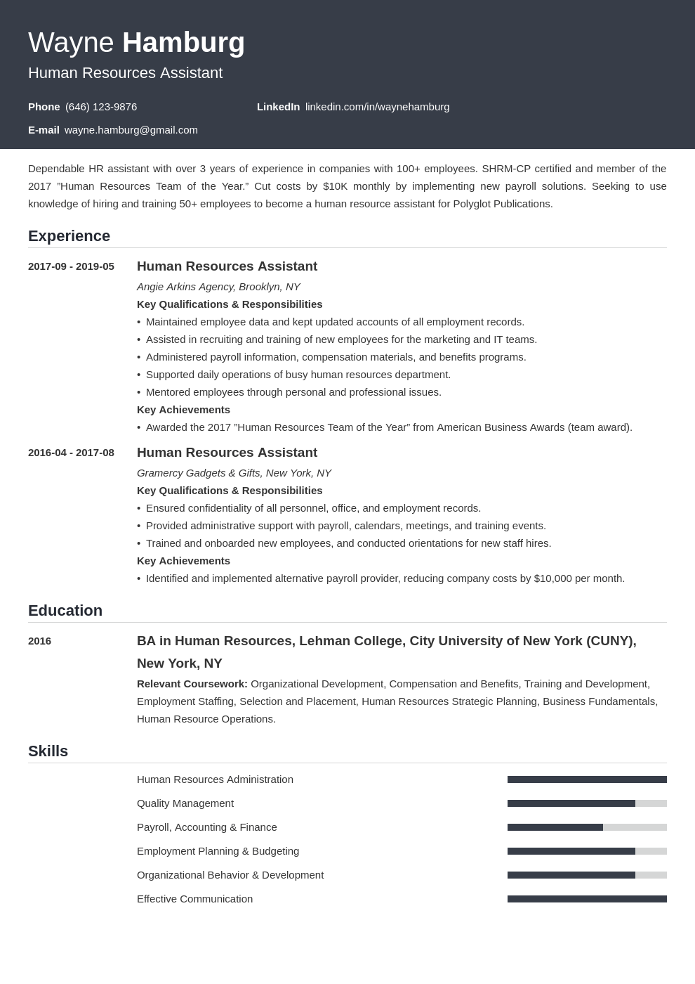 hr assistant resume example template influx