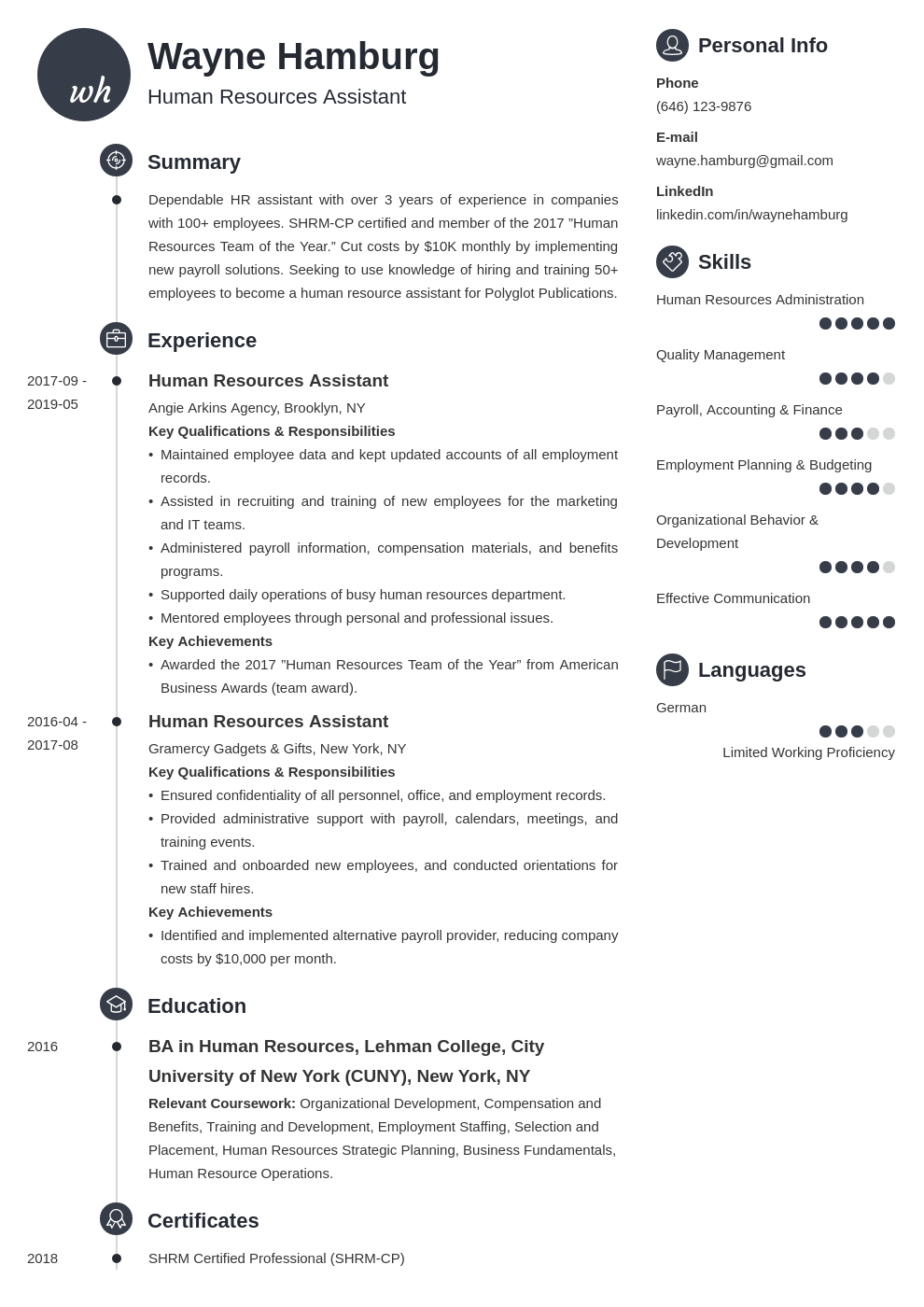 hr assistant resume example template primo