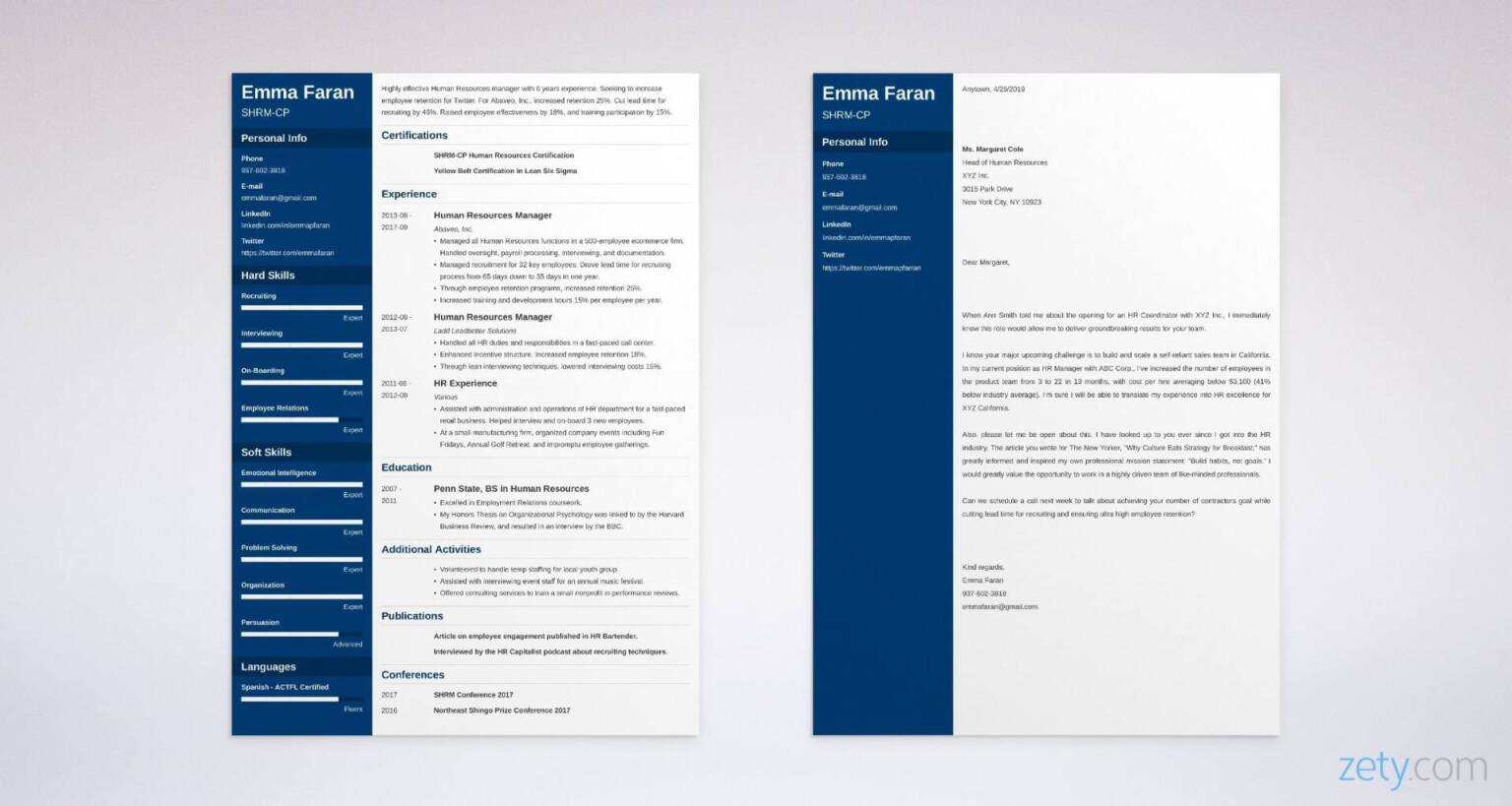 hr resume and cover letter set