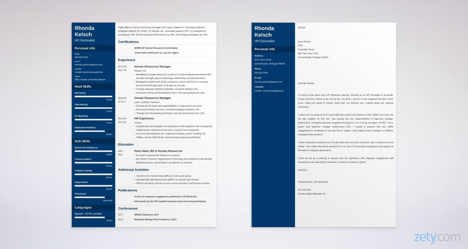 hr generalist resume and cover letter set