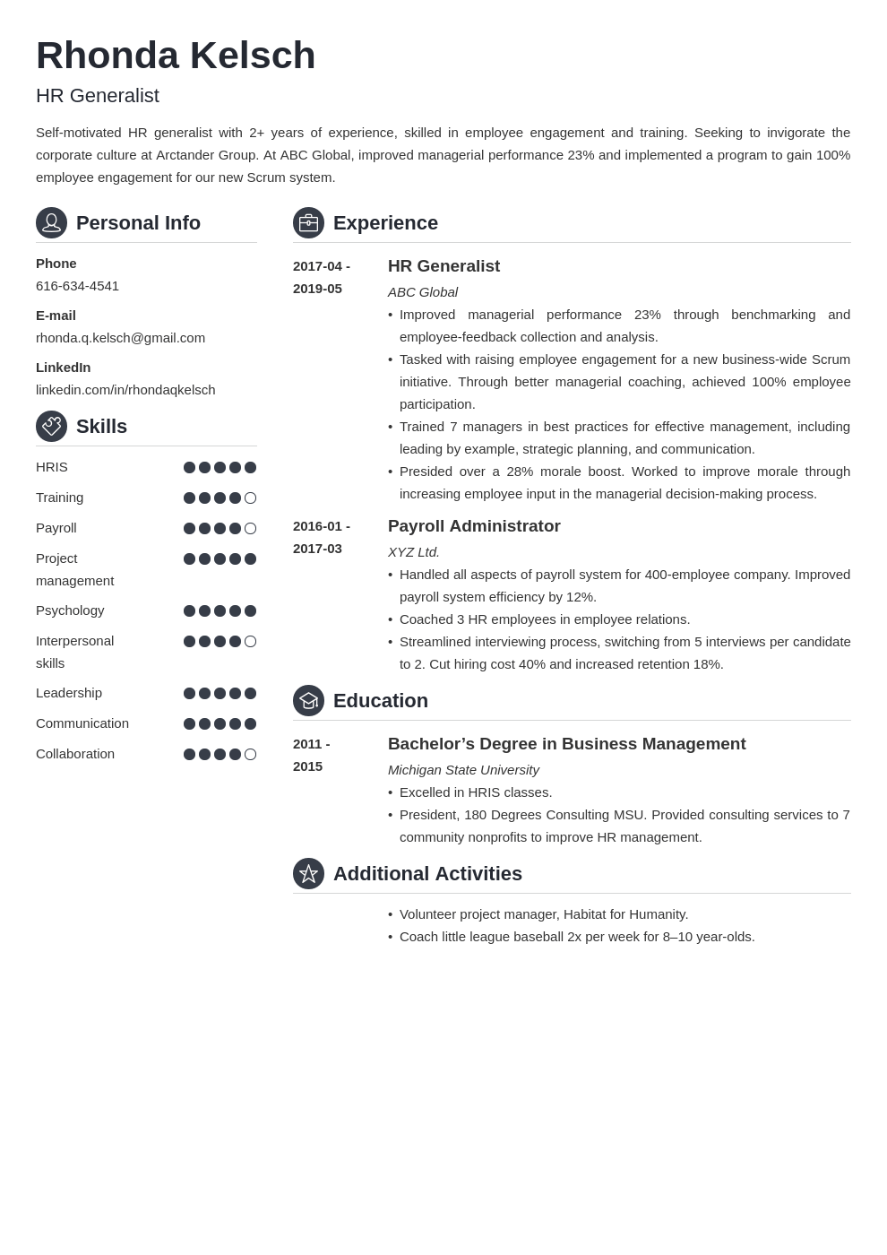 hr generalist resume example template crisp