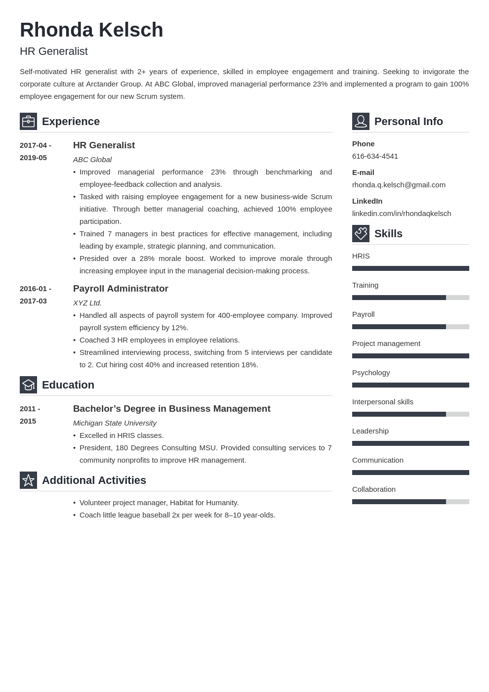 hr generalist resume example template vibes