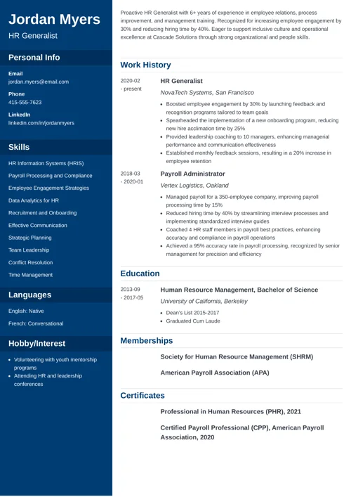 HR Generalist Resume Sample