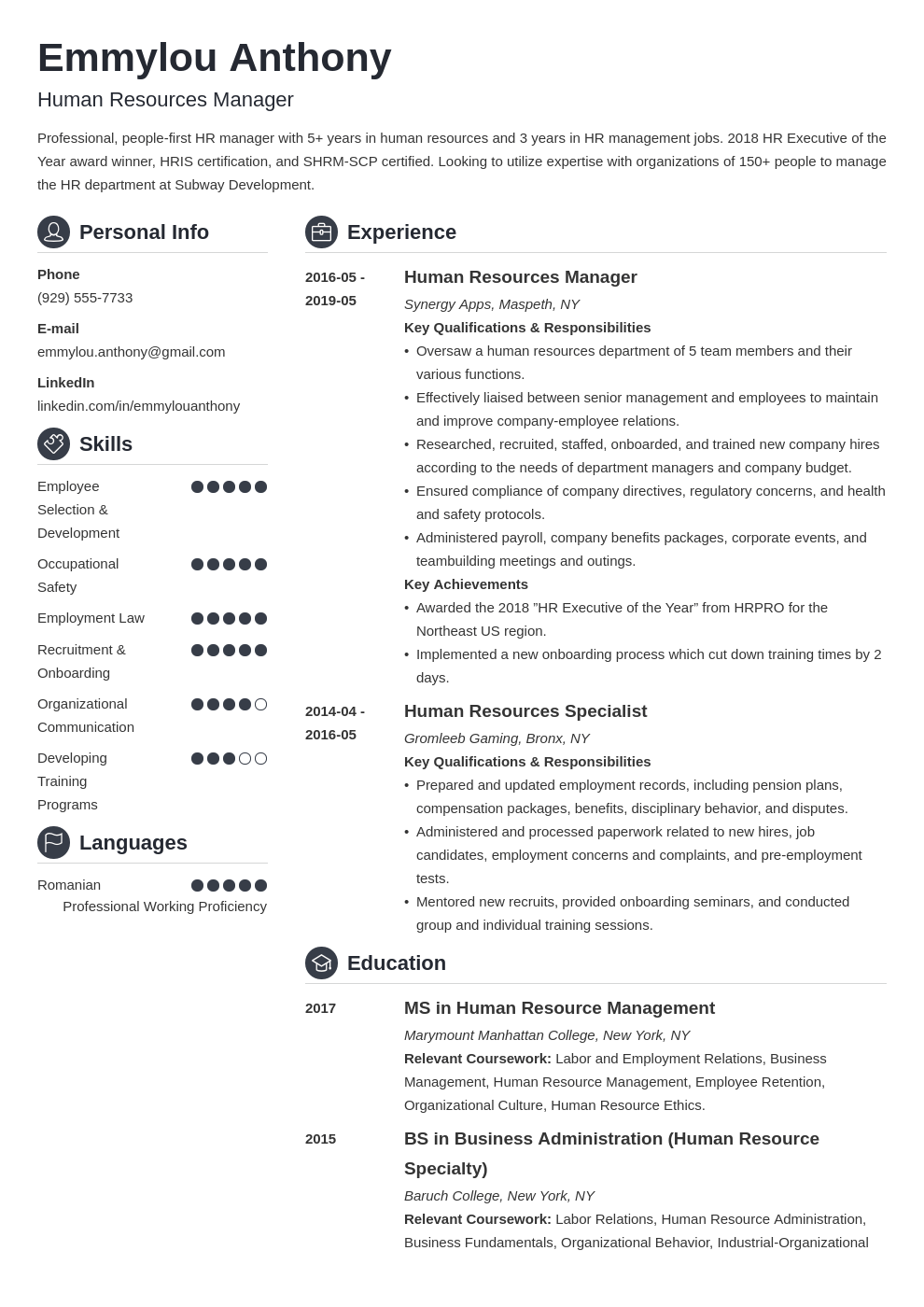 hr manager resume example template crisp
