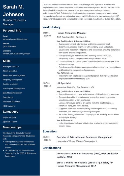 HR Manager Resume Example