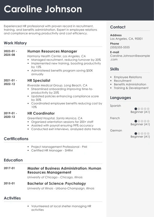 Human resources resume example
