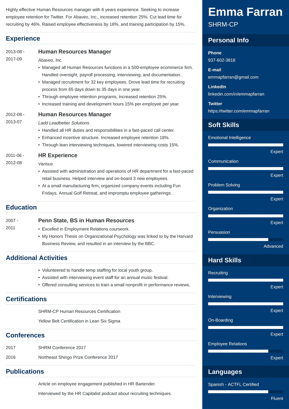 Best Human Resources (HR) Resume Examples for 2024