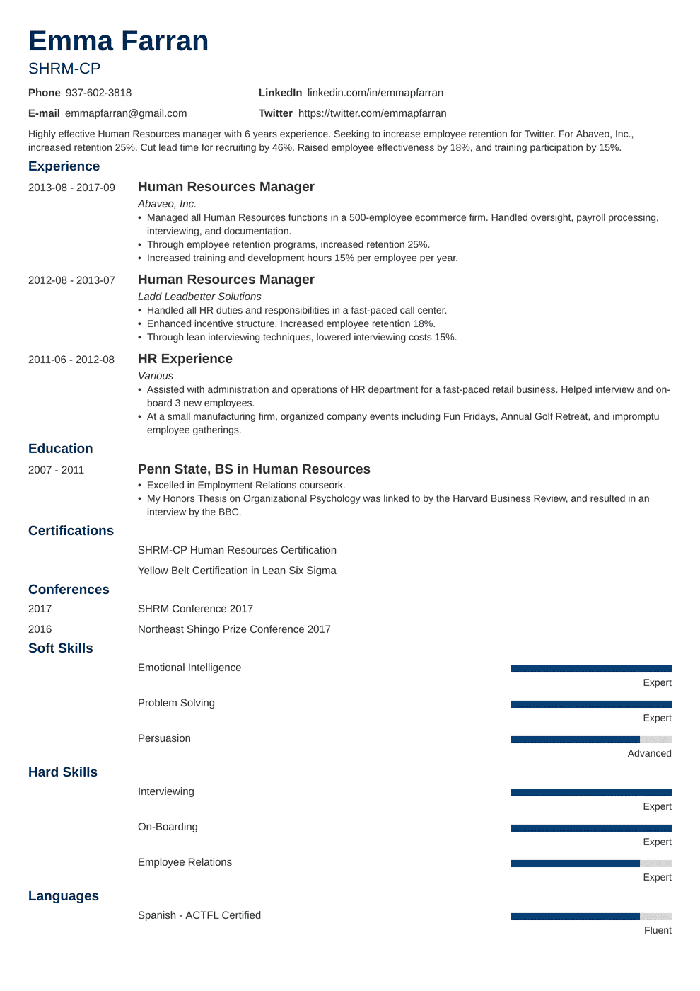 Best Human Resources (HR) Resume Examples for 2024