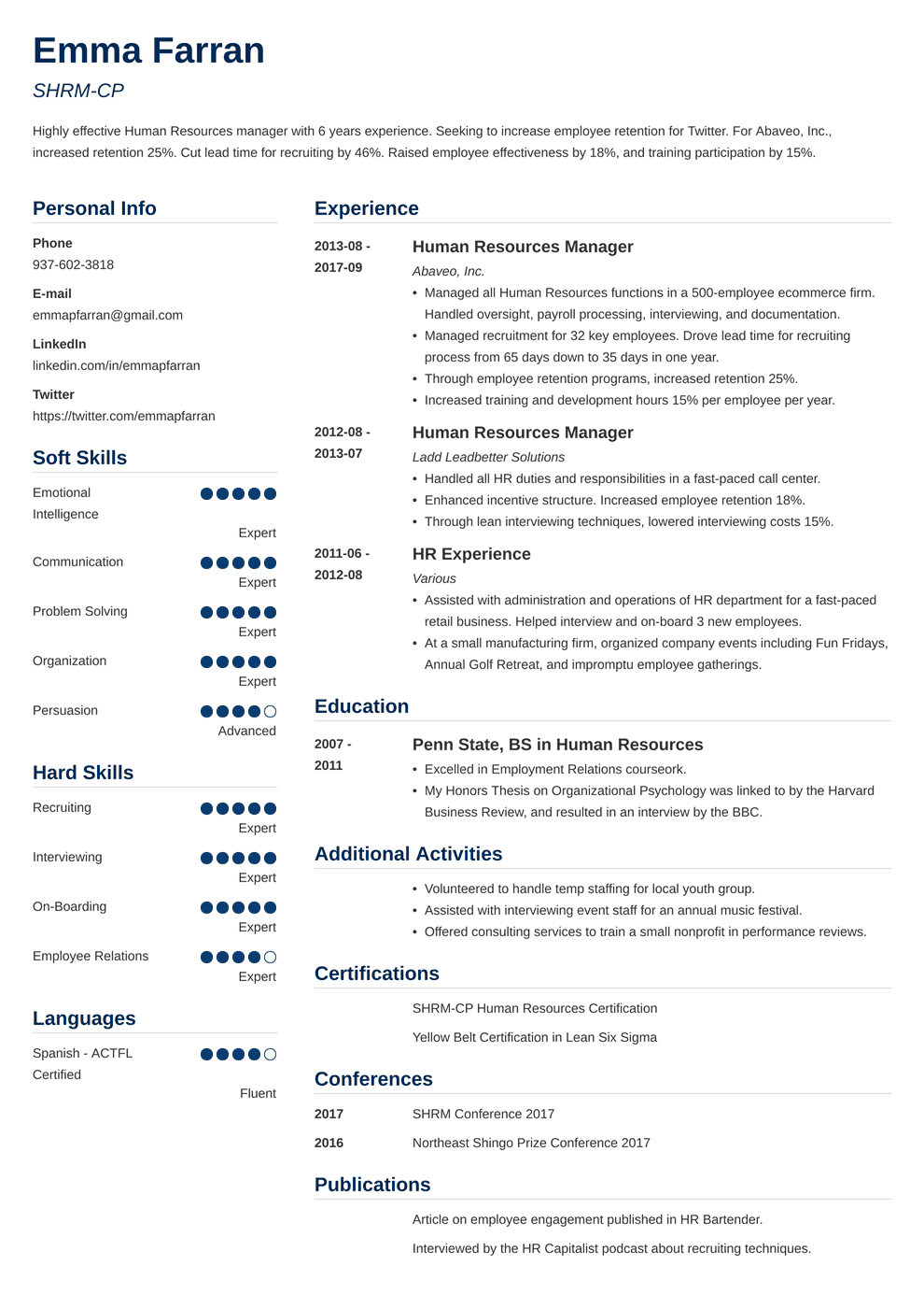 Human Resources Resume Sample Writing Guide 20 Examples