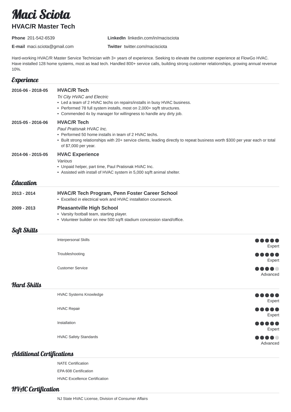 Hvac Resume Samples PDF Template