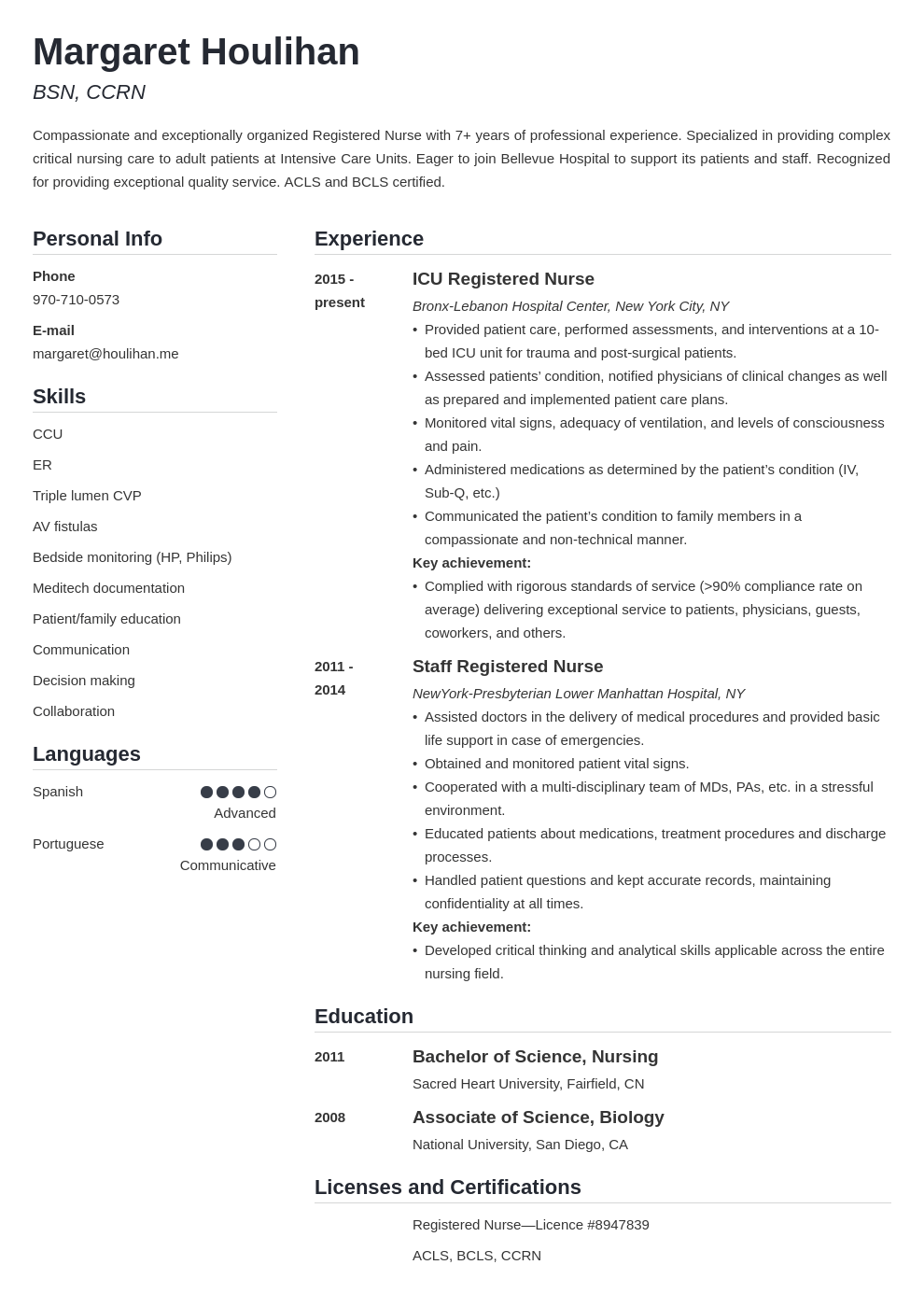 icu nurse resume example template simple