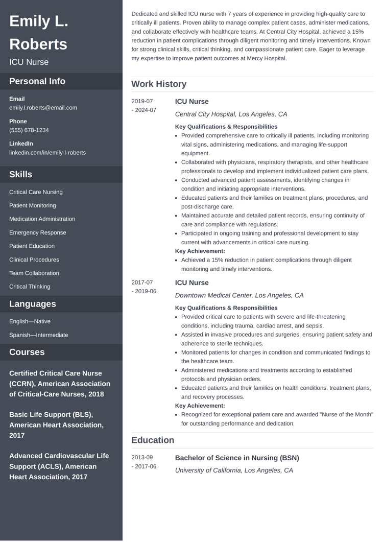 ICU Nurse Resume Sample & SICU / ICU Job Description Tips