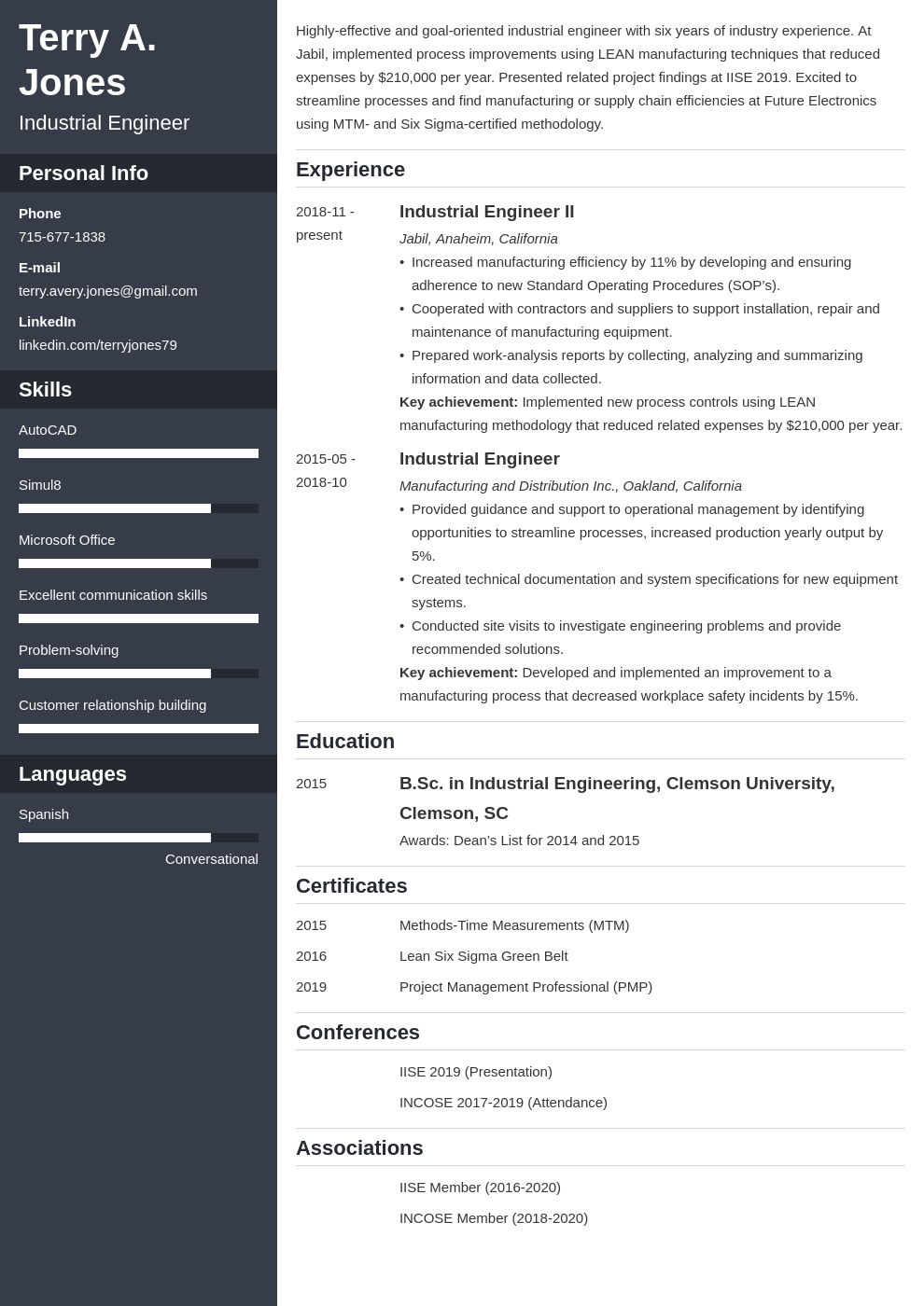 Industrial Engineer Resume Sample and Writing Guide