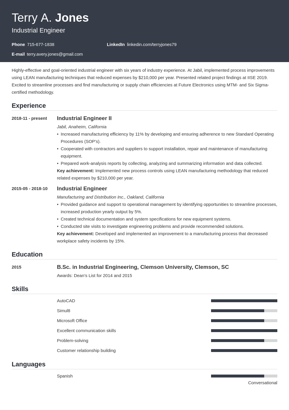 Industrial Engineer Resume Template