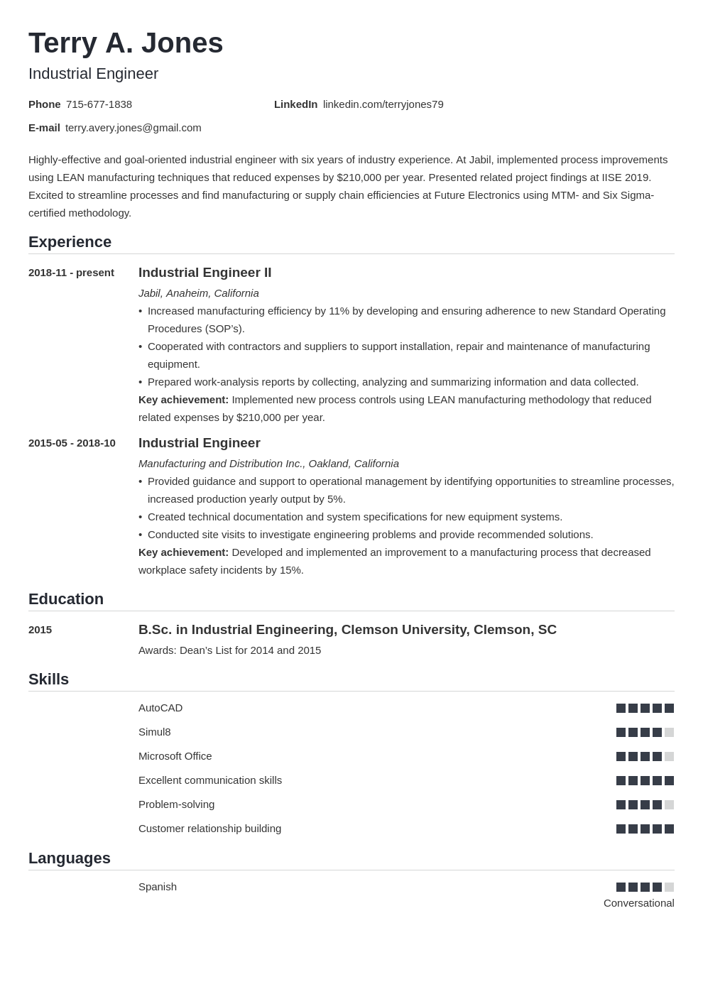 Industrial Engineer Resume Sample and Writing Guide