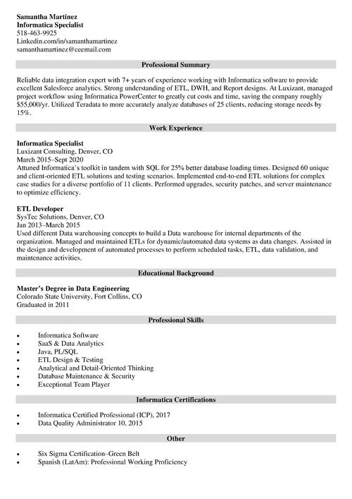 Informatica resume example