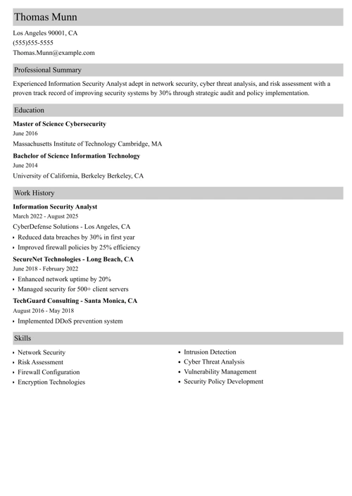 information security analyst resume example