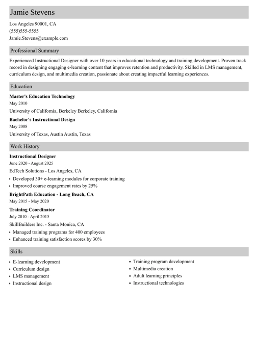 Instructional Designer Resume Sample
