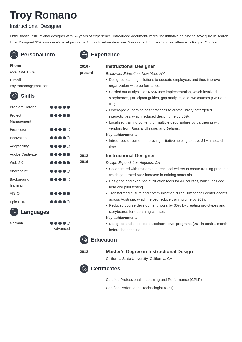 Instructional Designer Resume Sample Best Skills To List