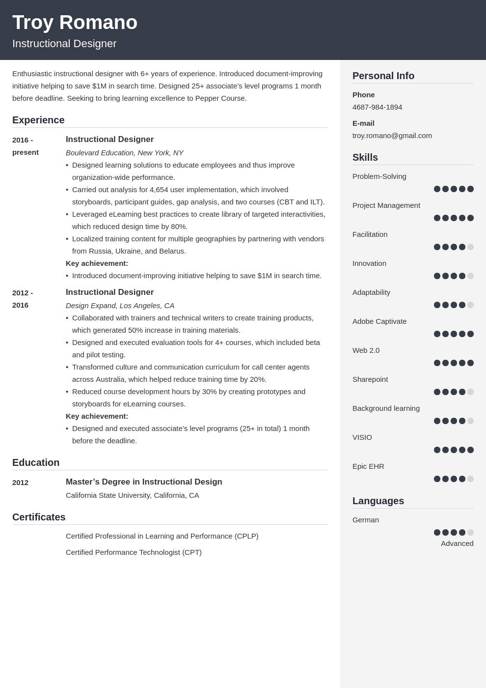 instructional designer resume example template cubic