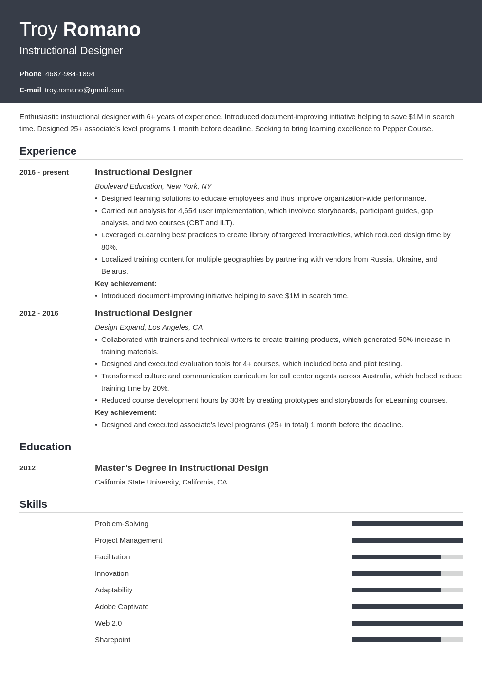 instructional designer resume example template influx