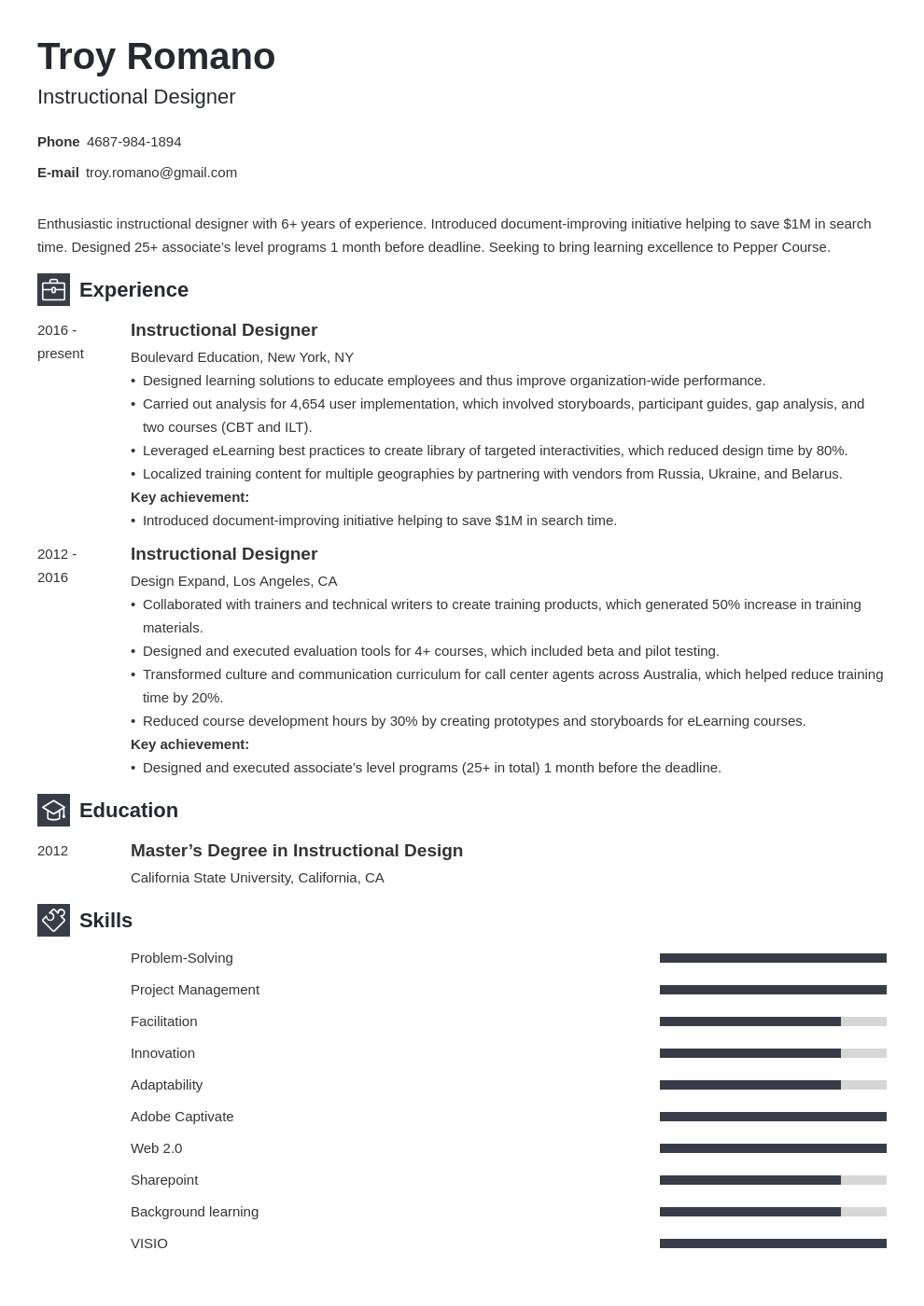 instructional designer resume example template newcast