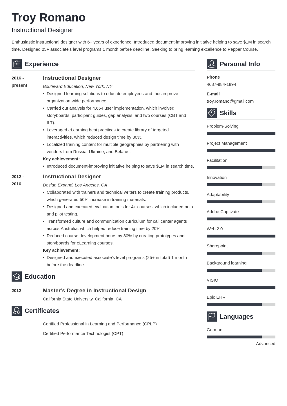instructional designer resume example template vibes