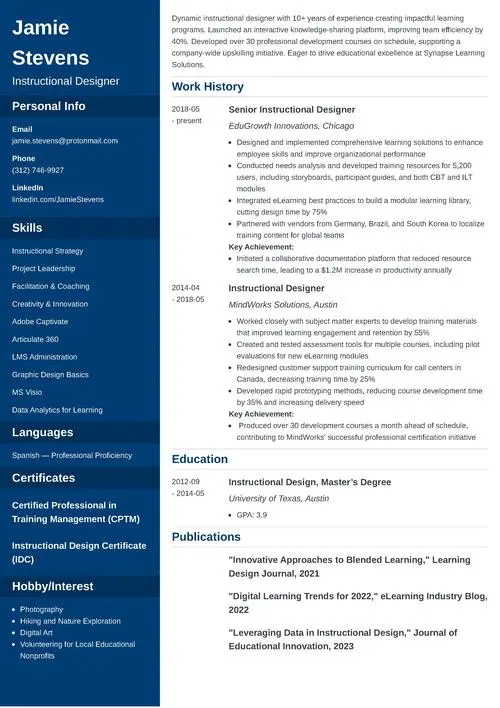 Instructional Designer Resume Sample