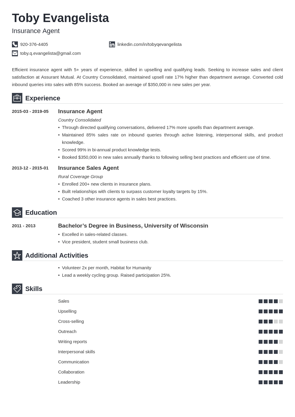 insurance agent resume example template iconic