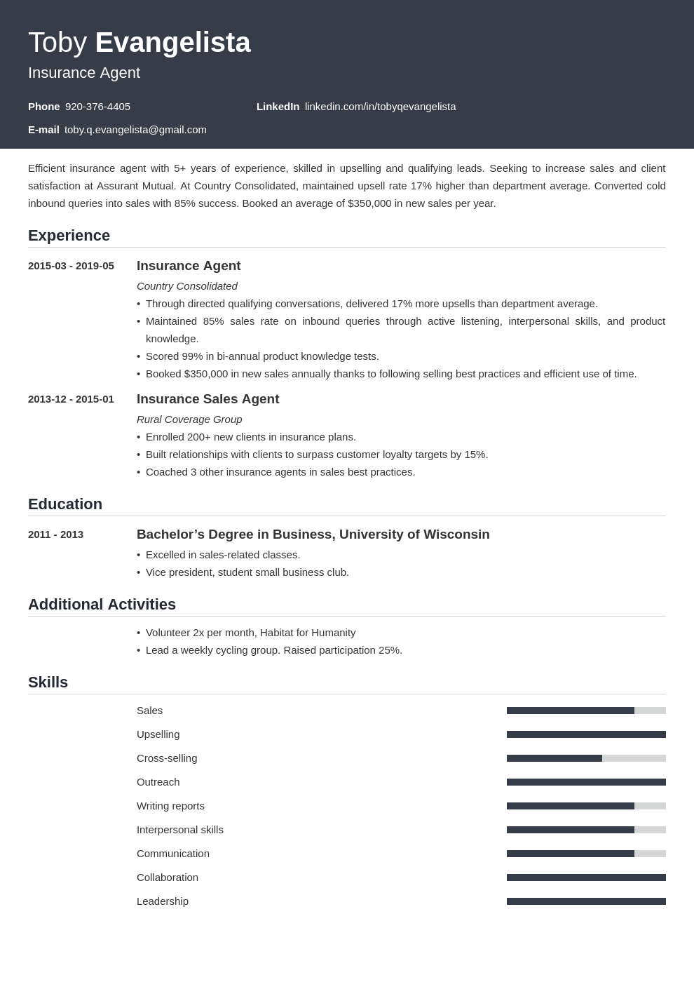 Insurance Sales Agent Resume Examples Job Description