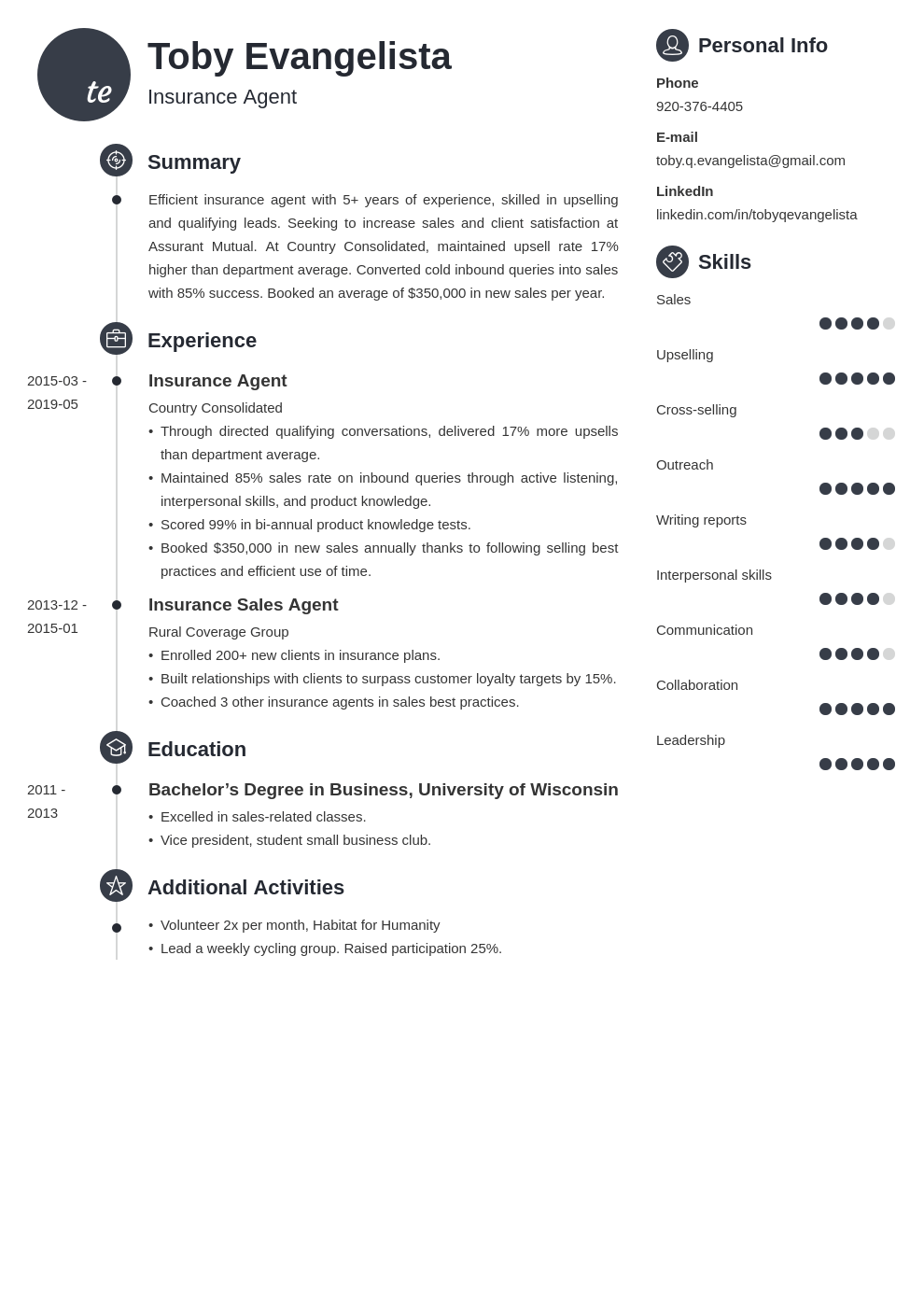 Insurance Sales Agent Resume Examples & Job Description