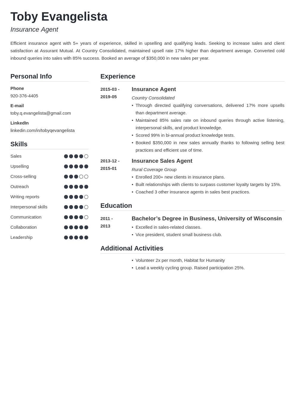 insurance agent resume example template simple