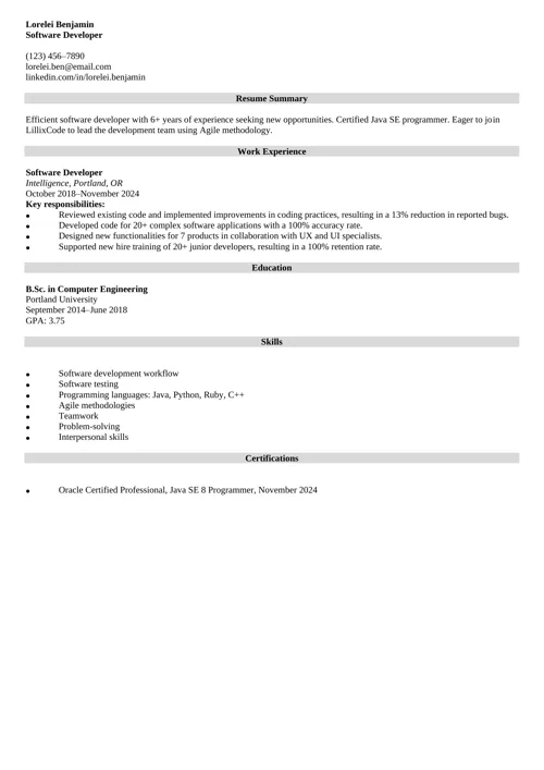 resume sample from Zety sample