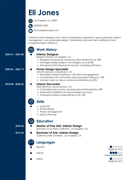 Interior design resume example
